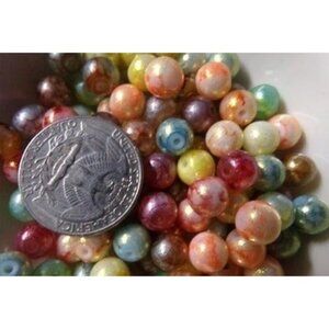 Mixed Mottled Glitter Glass Beads 8mm